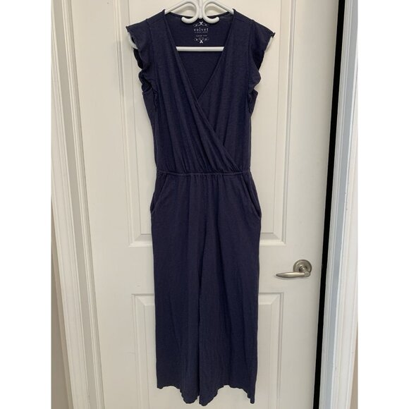 Velvet by Graham & Spencer Wrap Jumpsuit Blue Cotton Romper Casual Chic Revolve - Picture 1 of 10